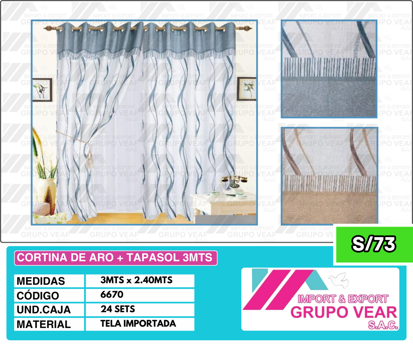 CORTINA DE ARO + TAPASOL 3MTS (24 SETS)