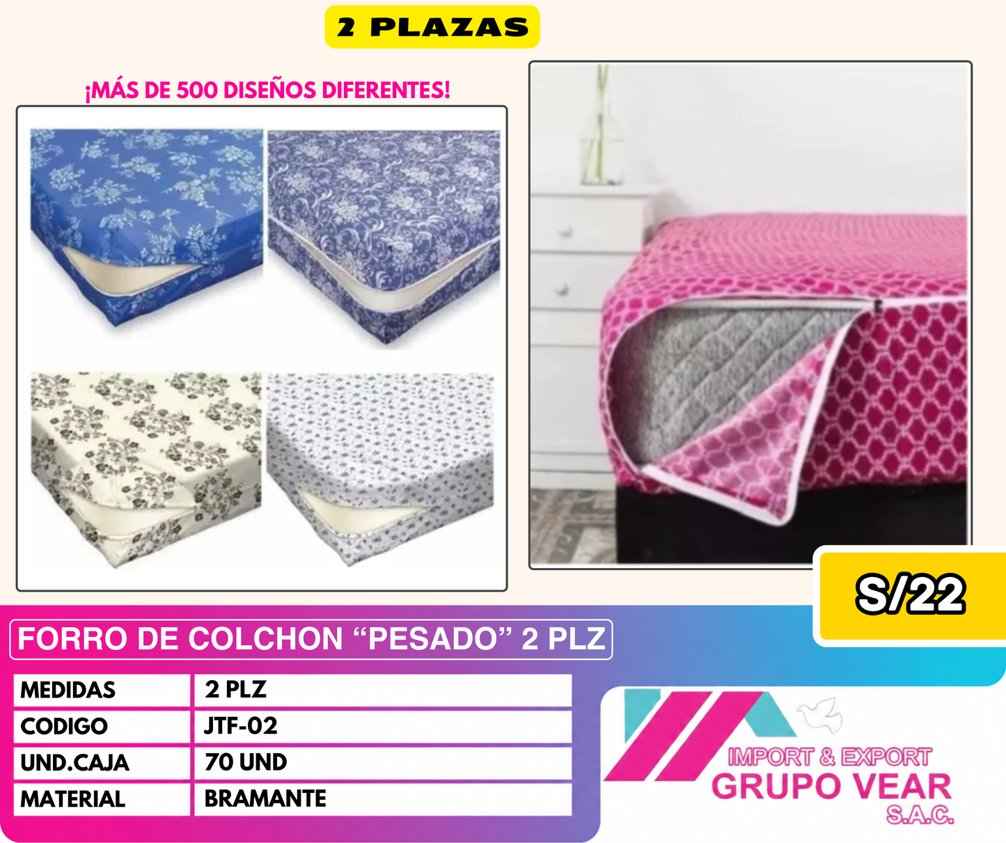 FORRO DE COLCHON “PESADO” 2 PLAZAS (70 UND)
