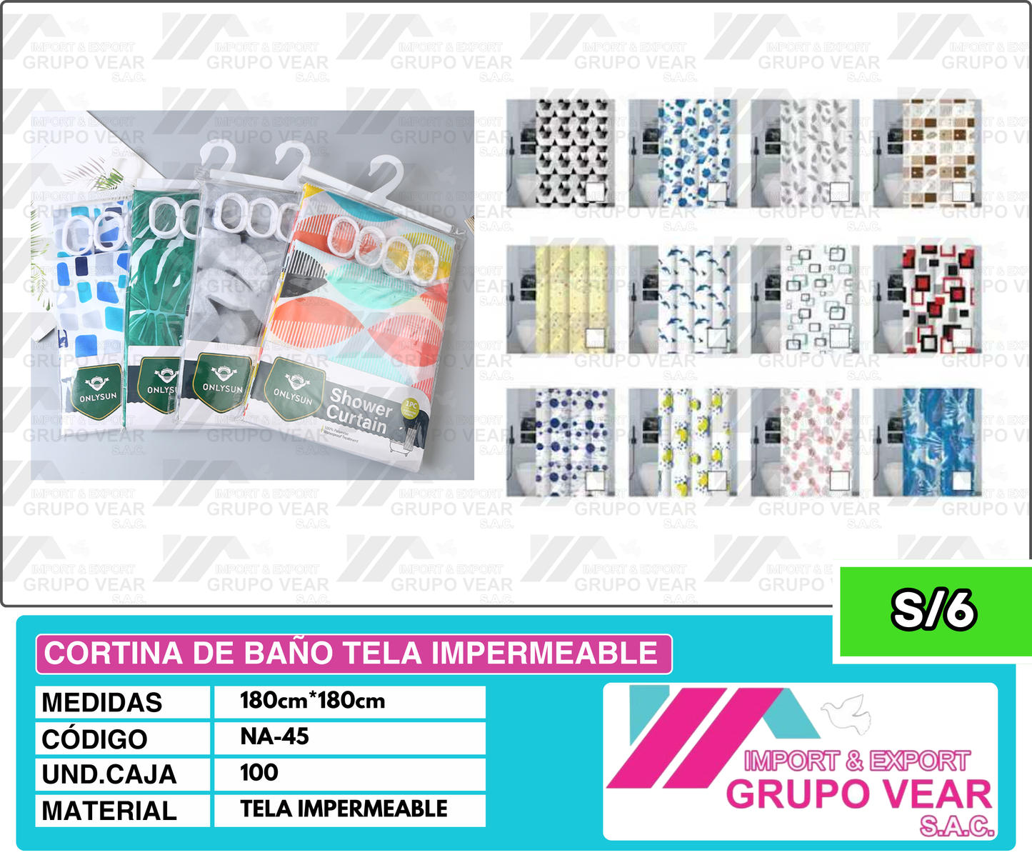 CORTINA DE BAÑO TELA IMPERMEABLE