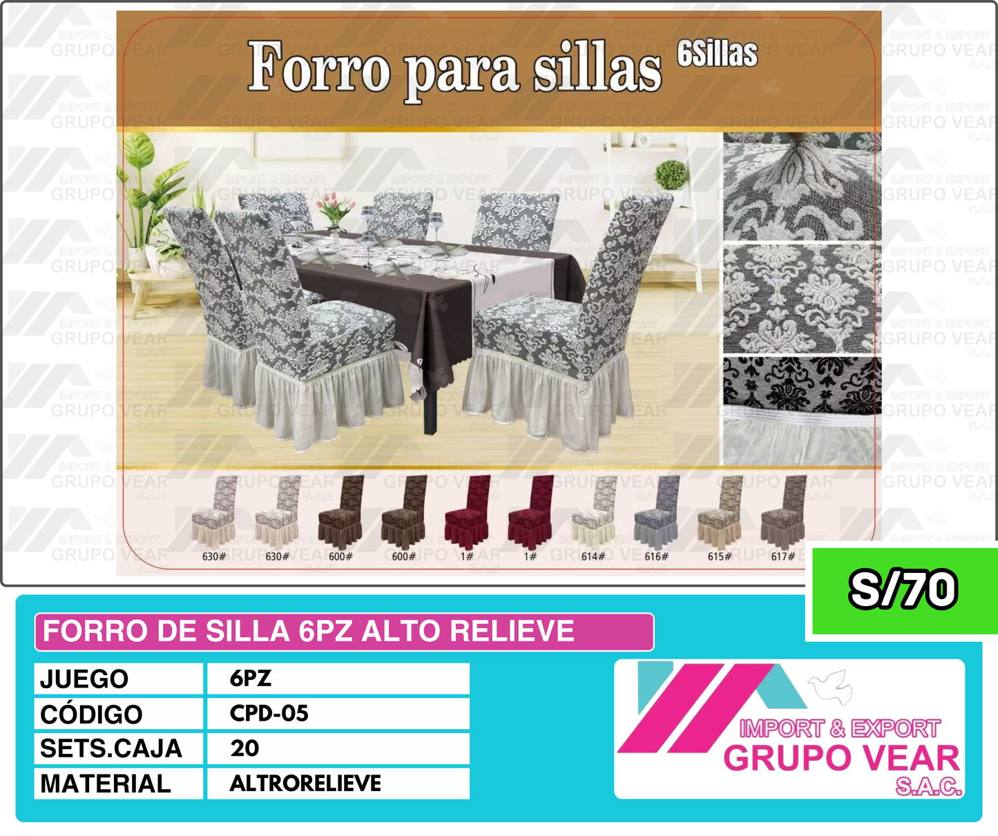 FORRO DE SILLA 6PZ ALTO RELIEVE (20SETS)