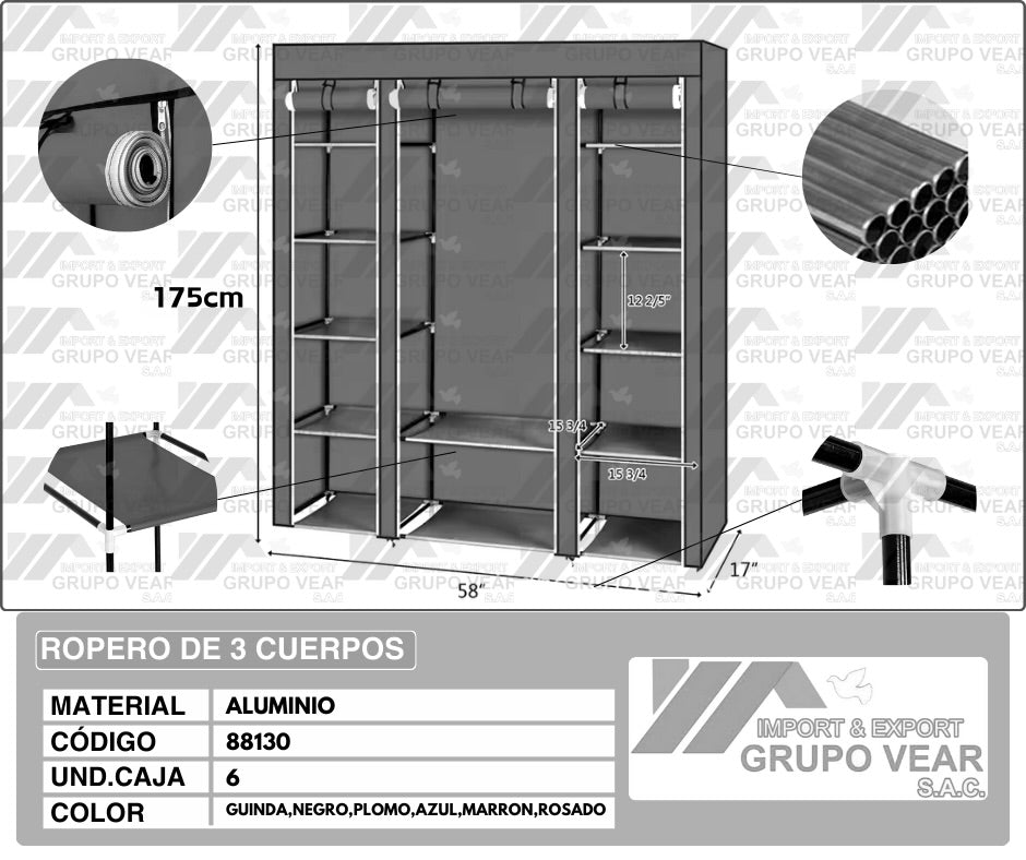 ROPERO DE 3 CUERPOS (6 UNIDADES)
