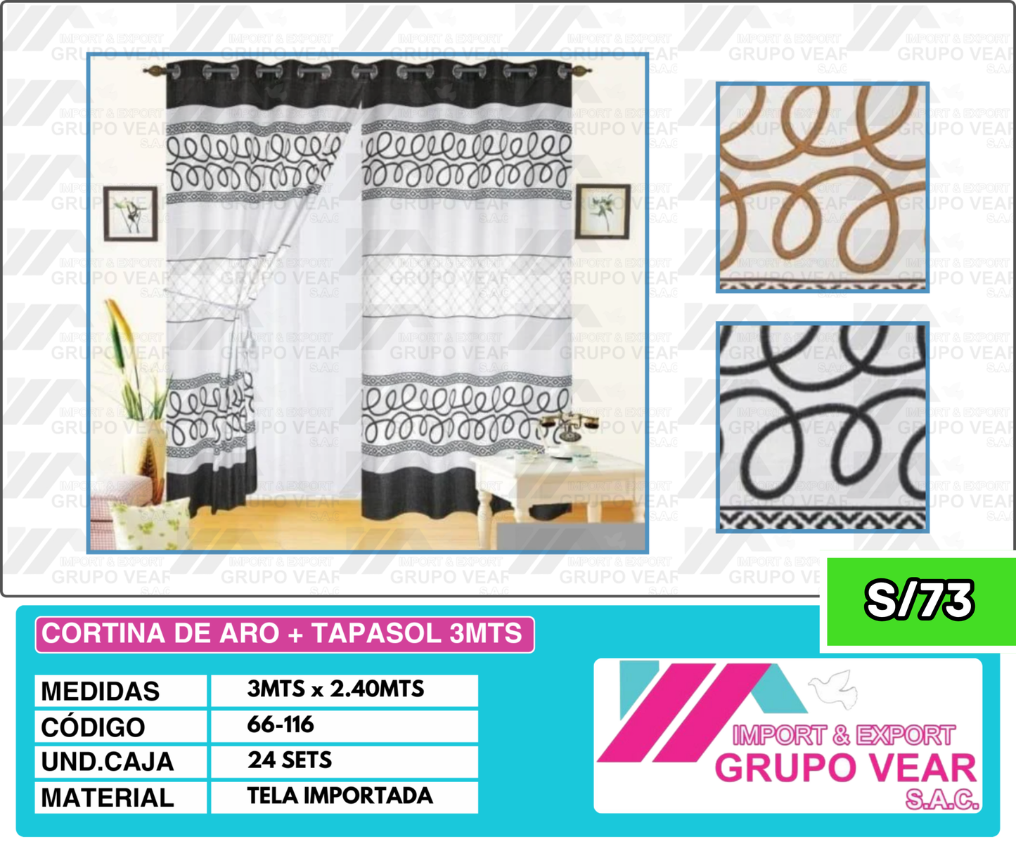 CORTINA DE ARO + TAPASOL 3MTS (24 SETS)