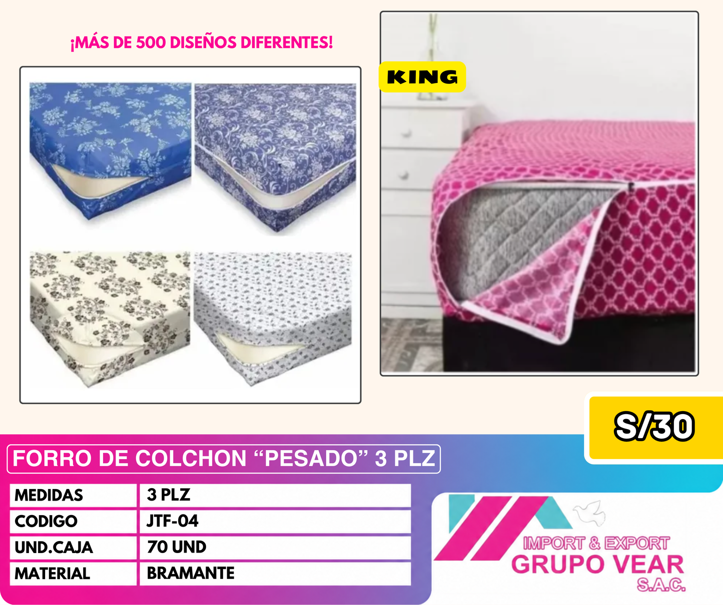 FORRO DE COLCHON “PESADO” 3 PLAZAS (70 UND)