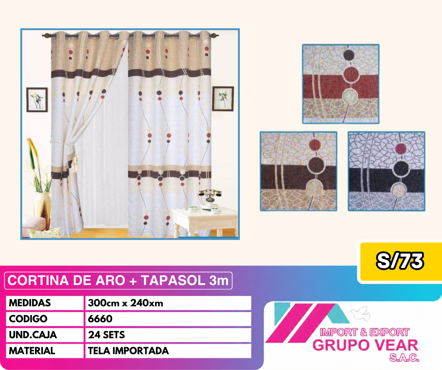CORTINA DE ARO + TAPASOL 3MTS (24 SETS)