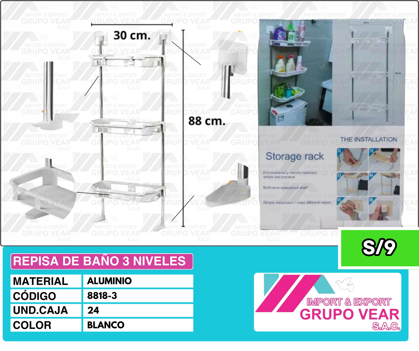 REPISA DE BAÑO 3 NIVELES (24UND)