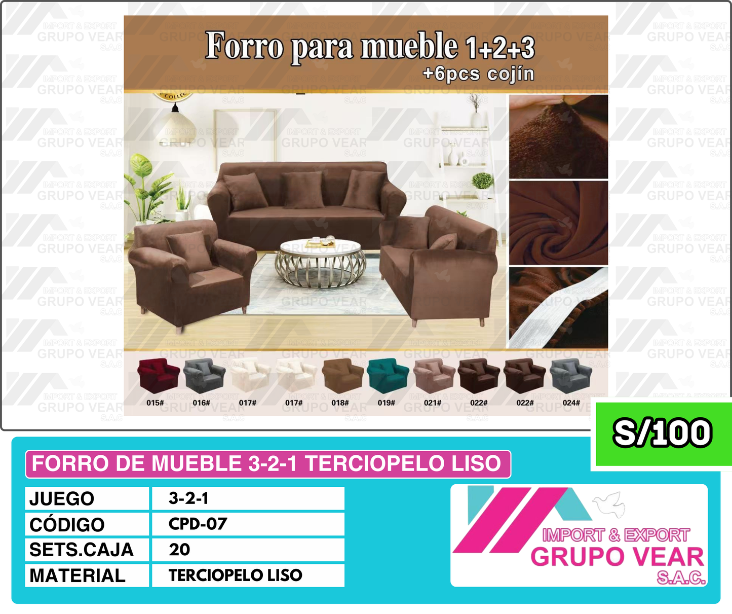 FORRO DE MUEBLE 3-2-1 TERCIOPELO LISO (20SETS)