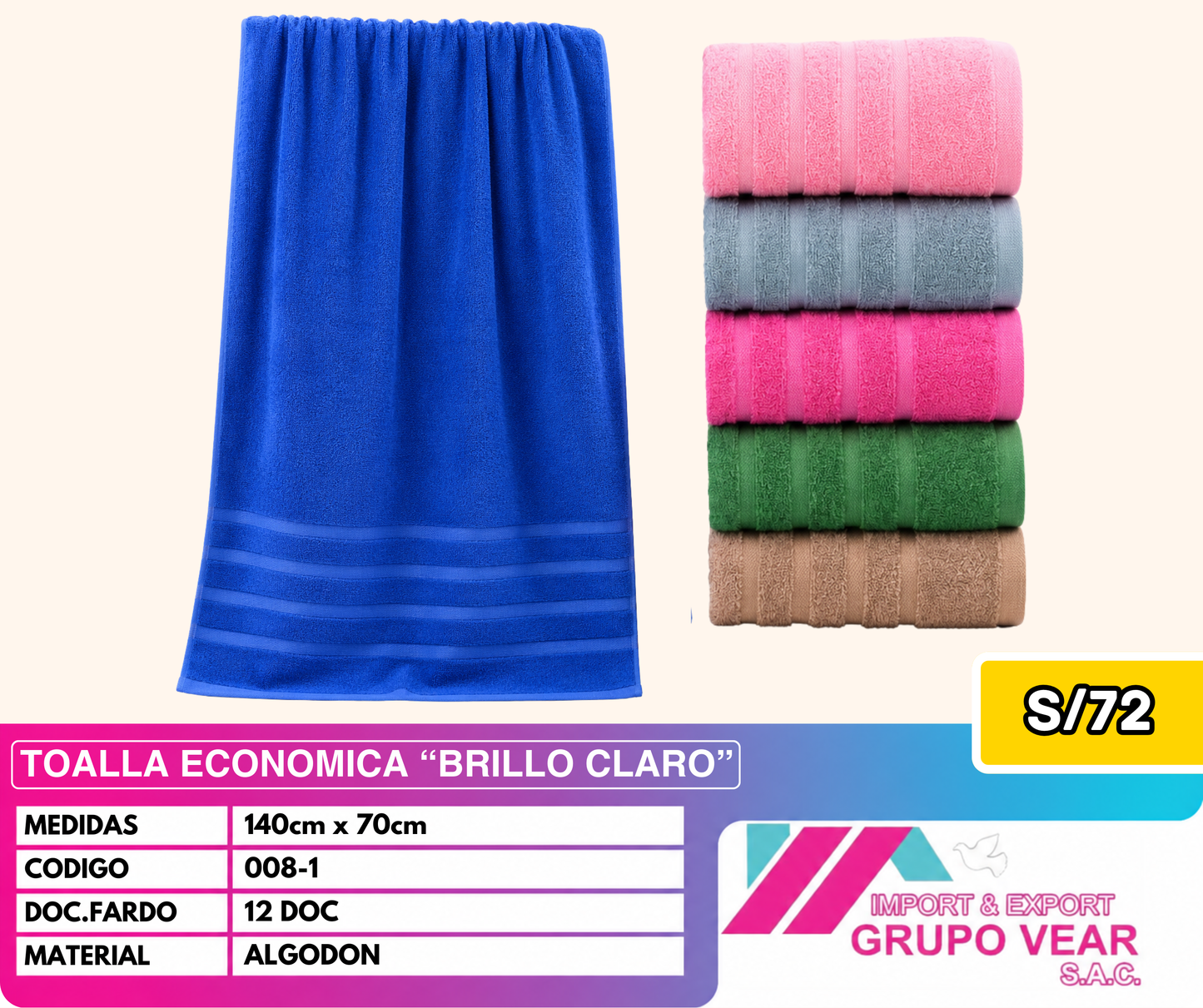 TOALLA ECONOMICA BRILLO CLARO (12DOC)