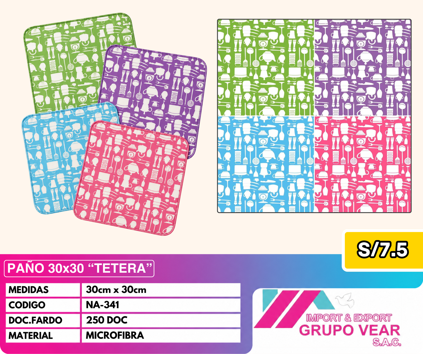 PAÑITOS 30X30 "TETERA" (250 DOC)