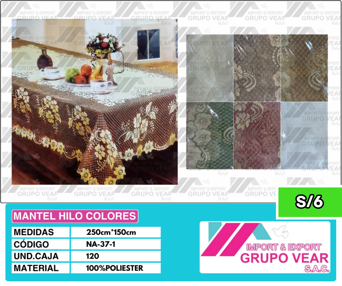MANTEL HILO COLORES (120 UNIDADES)