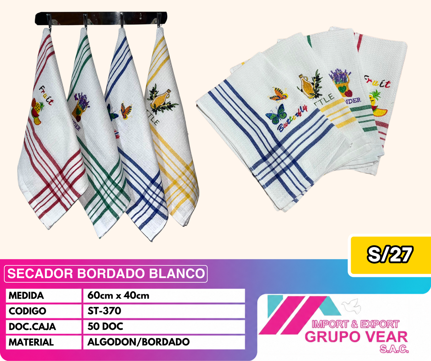 SECADOR BORDADO BLANCO (50 DOCENAS)