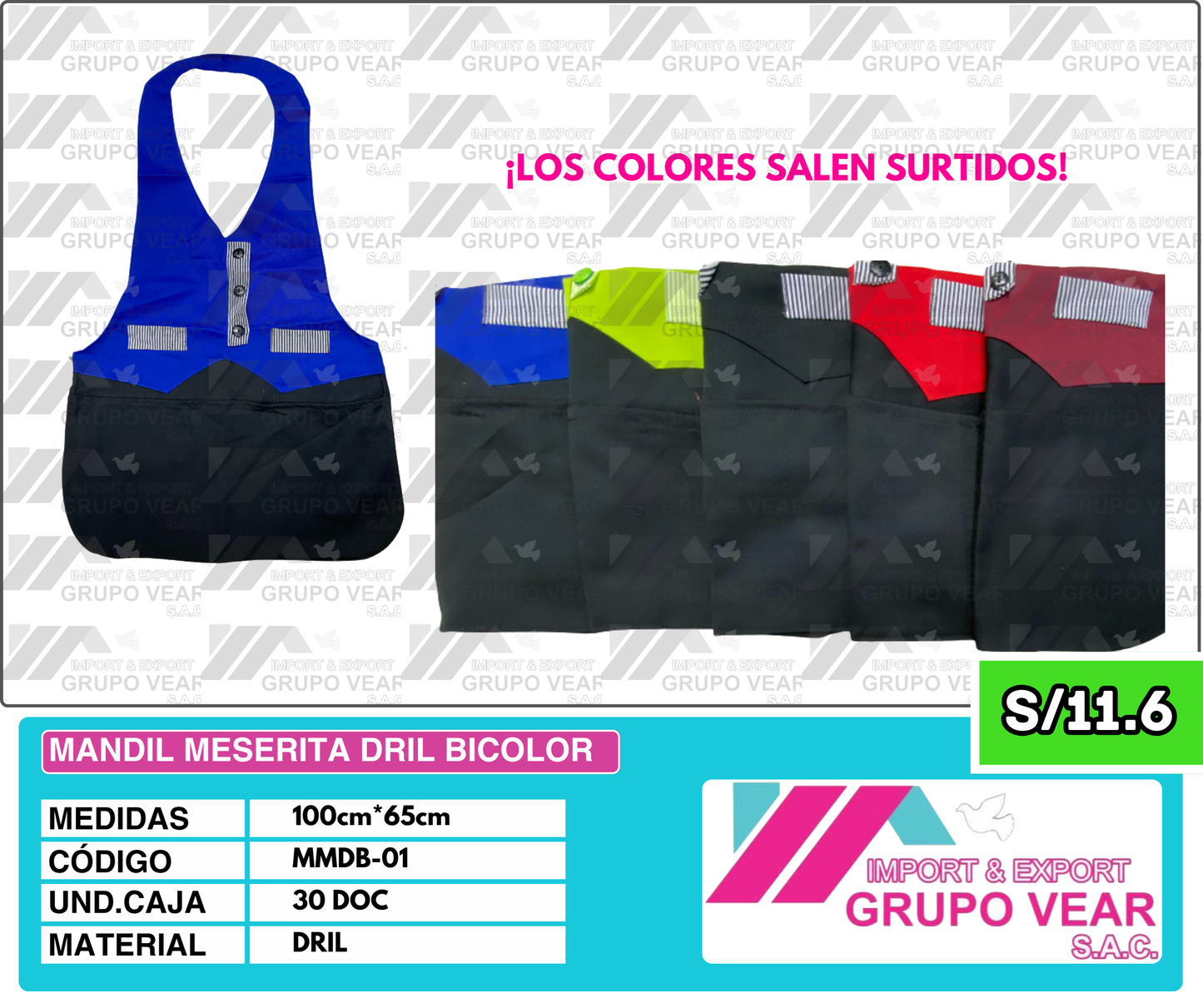 MANDIL MESERITA DRIL BICOLOR (30 DOC)