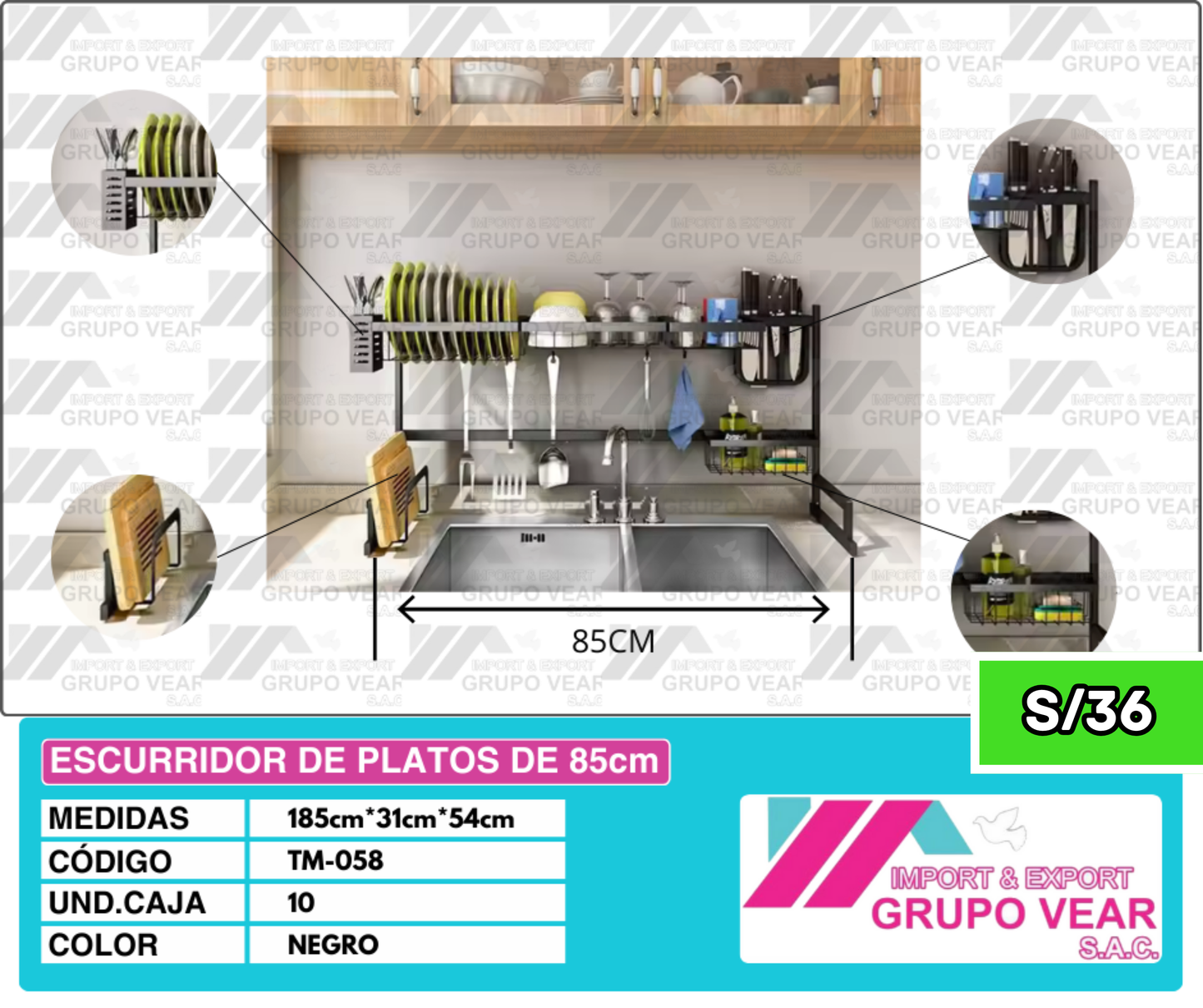 ESCURRIDOR SIN TAPA 85CM (10 UNIDADES)
