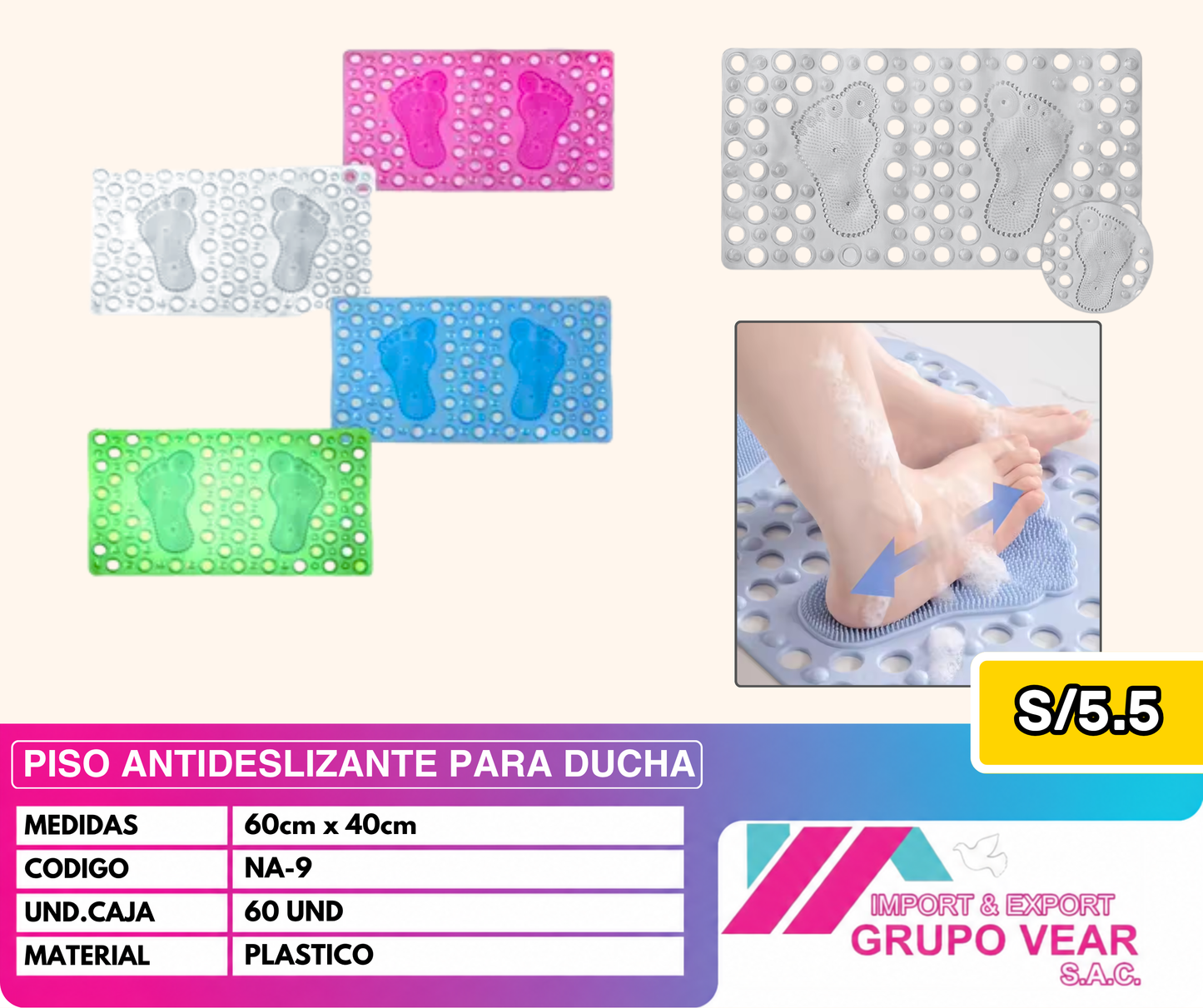 TAPETE ANTIDESLIZANTE PARA DUCHA "C" (60 UNIDADES)