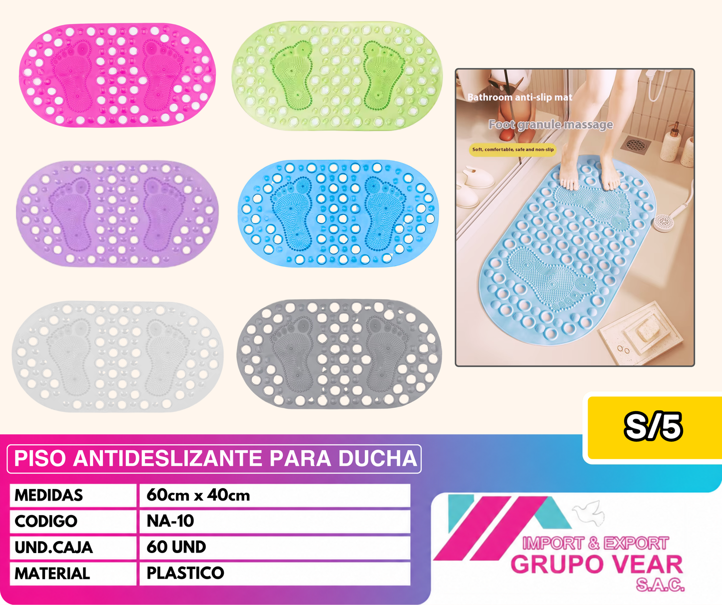 TAPETE ANTIDESLIZANTE PARA DUCHA "B" (60 UNIDADES)