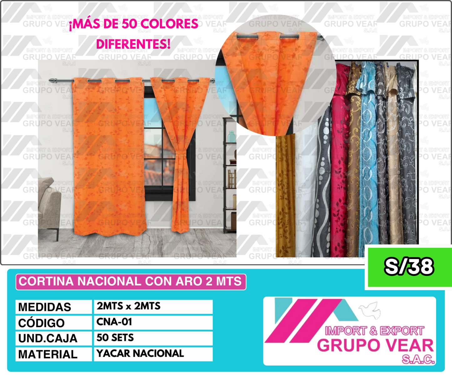 CORTINA NACIONAL CON ARO 2 MTS