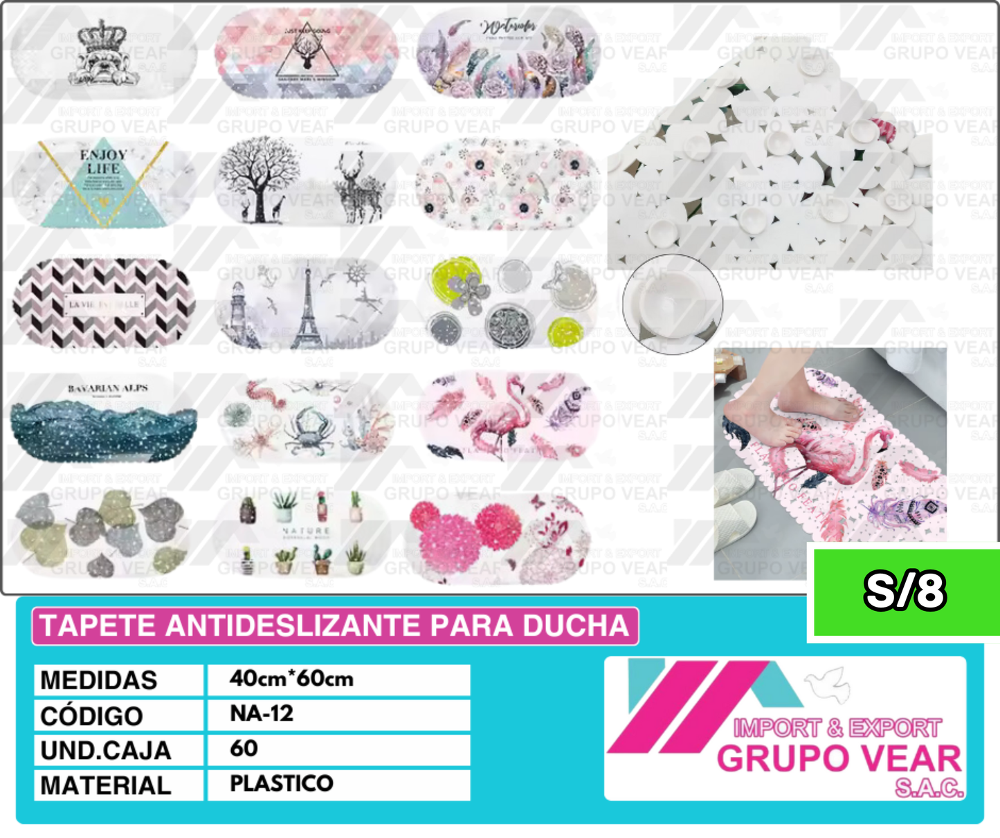 TAPETE ANTIDESLIZANTE PARA DUCHA "E" (60 UNIDADES)