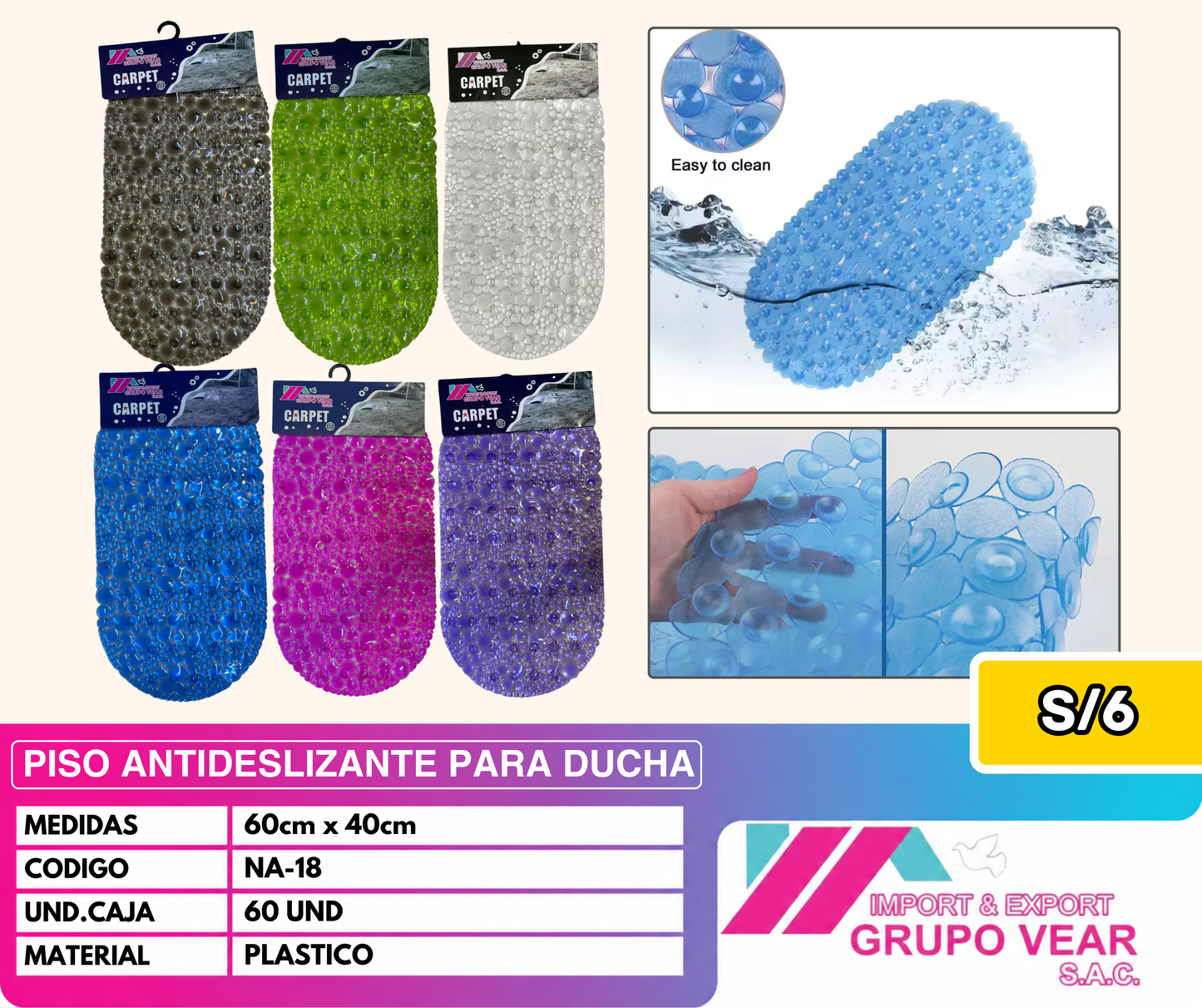 TAPETE ANTIDESLIZANTE PARA DUCHA "D" (60 UNIDADES)