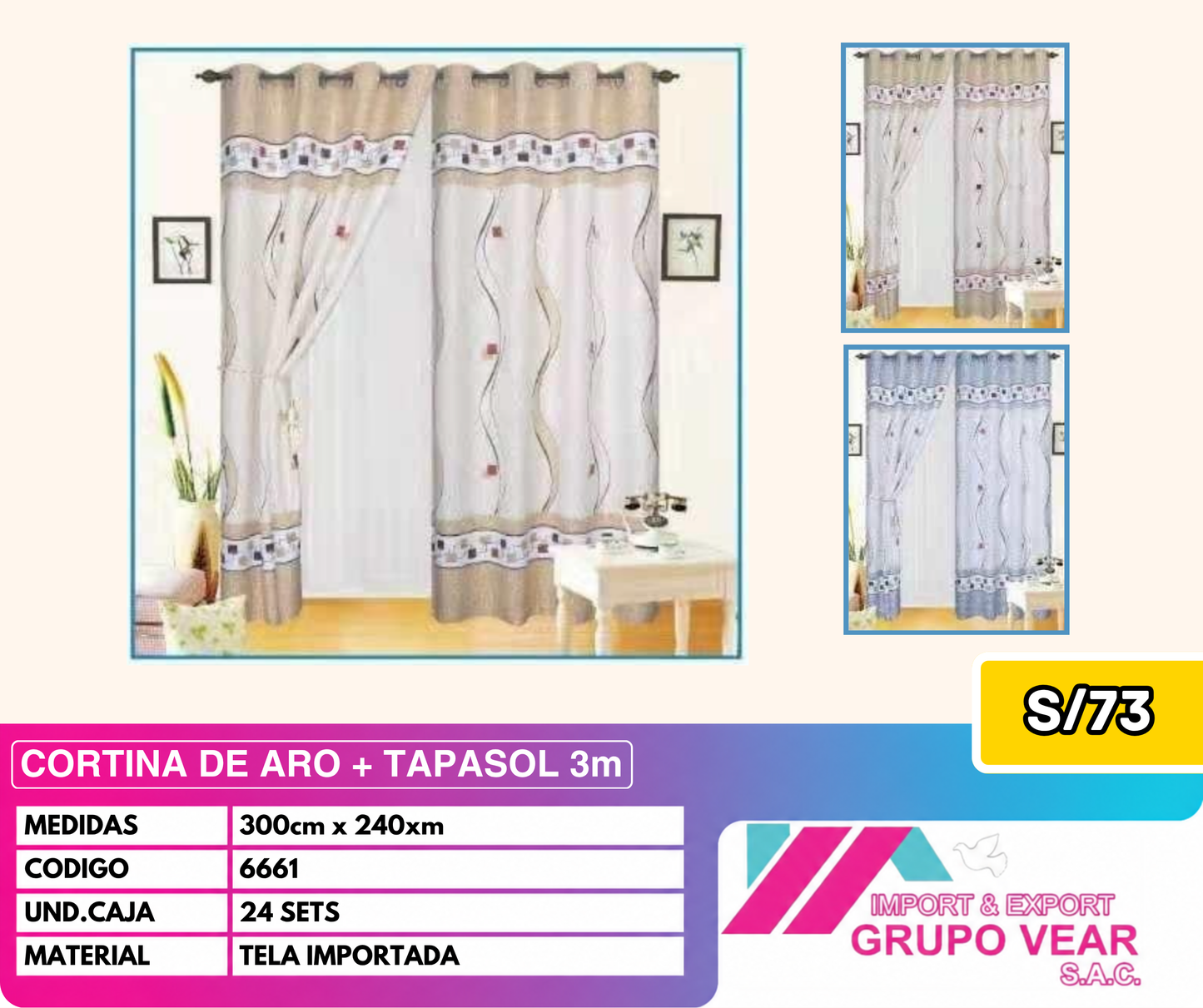 CORTINA DE ARO + TAPASOL 3MTS (24 SETS)