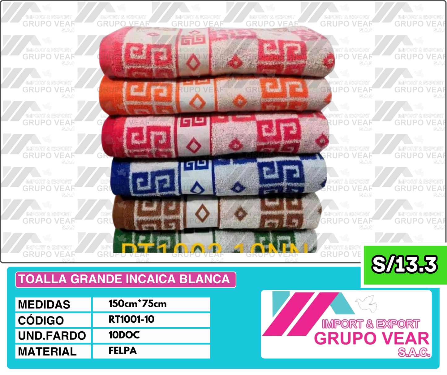 TOALLA GRANDE INCAICA BLANCA (10 DOC)