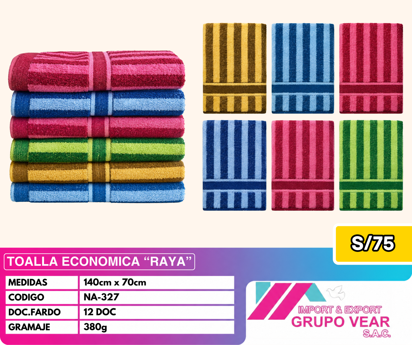 TOALLA ECONOMICA RAYA (12 DOCENAS)
