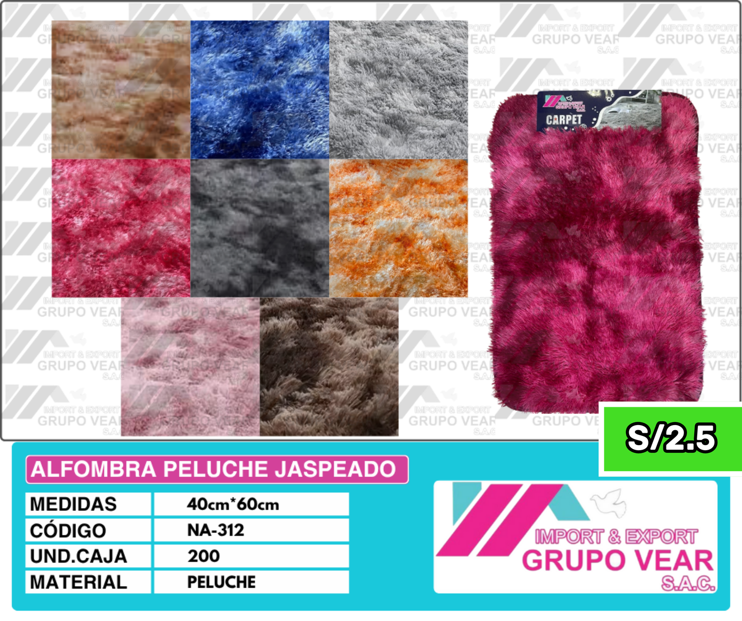 ALFOMBRA PELUCHE JASPEADO 60X40 (200 UNIDADES)