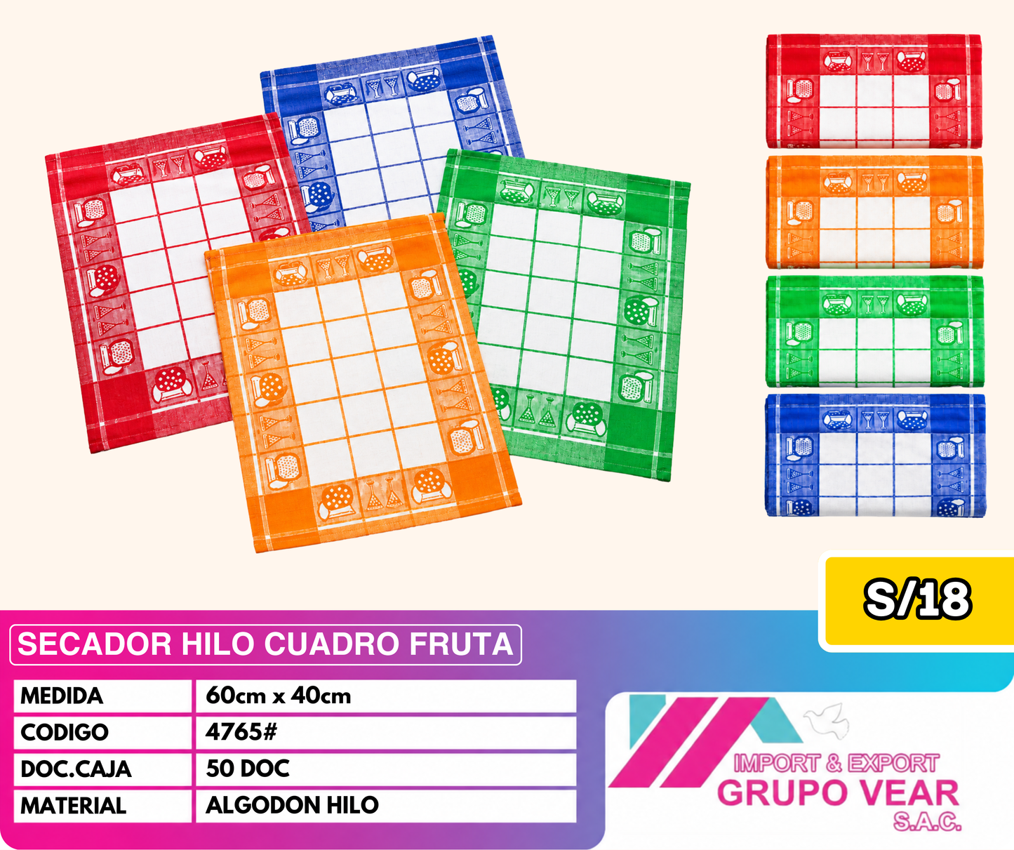 SECADOR HILO CUADRO FRUTA (50DOC)