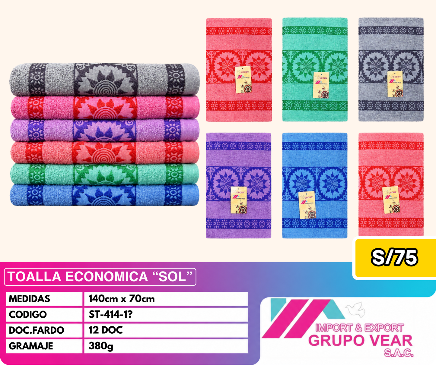 TOALLA ECONOMICA SOL (12 DOCENAS)
