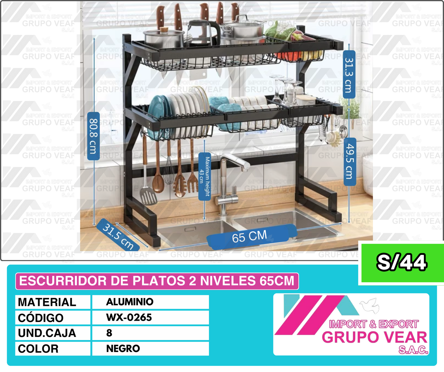 ESCURRIDOR DE PLATOS 2 NIVELES 65CM (8UND)