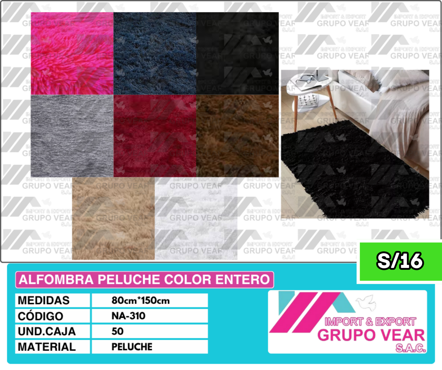 ALFOMBRA PELUCHE COLOR ENTERO 150X80 (50 UNIDADES)