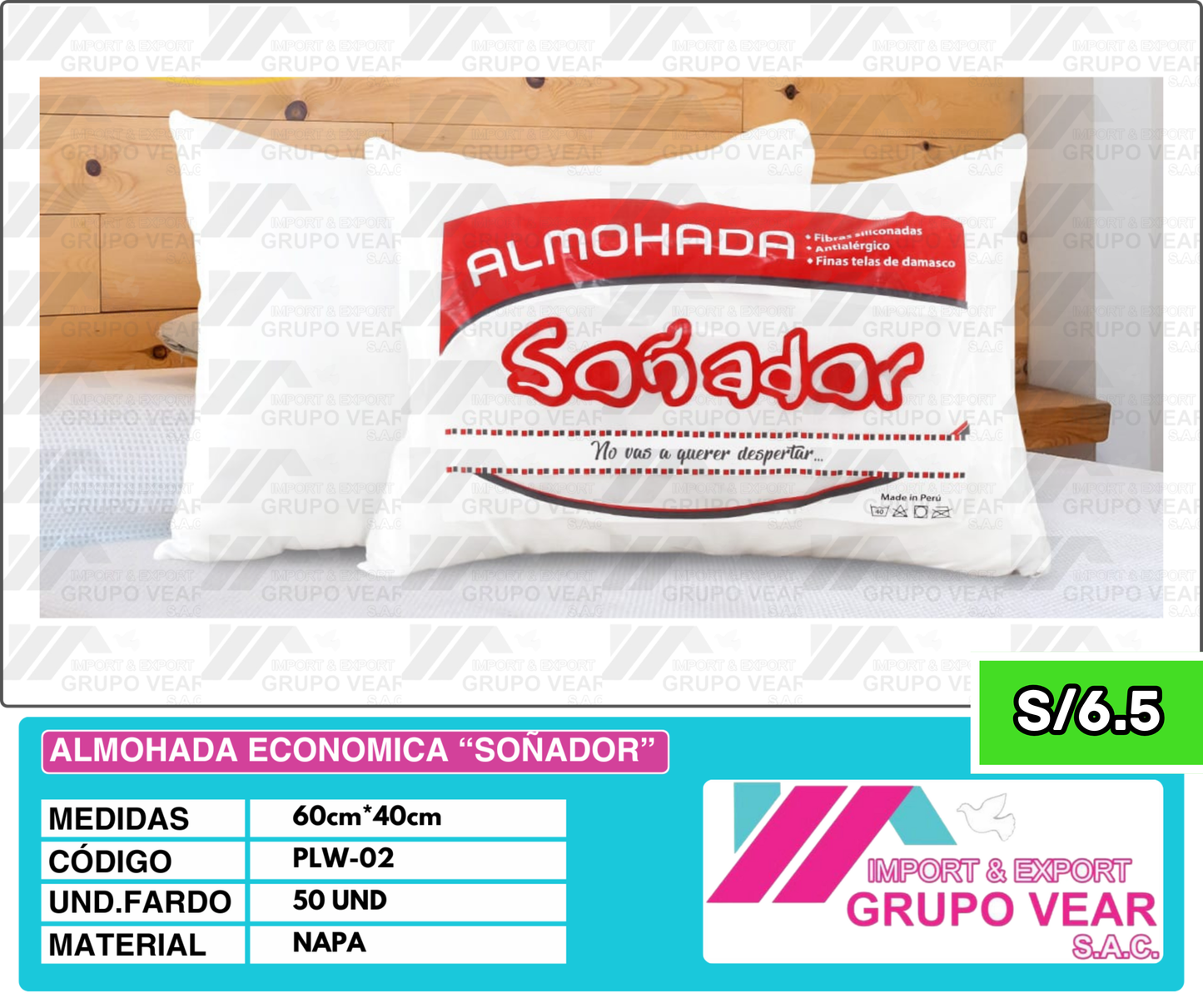 ALMOHADA ECONÓMICA "SOÑADOR" (50 UNIDADES)