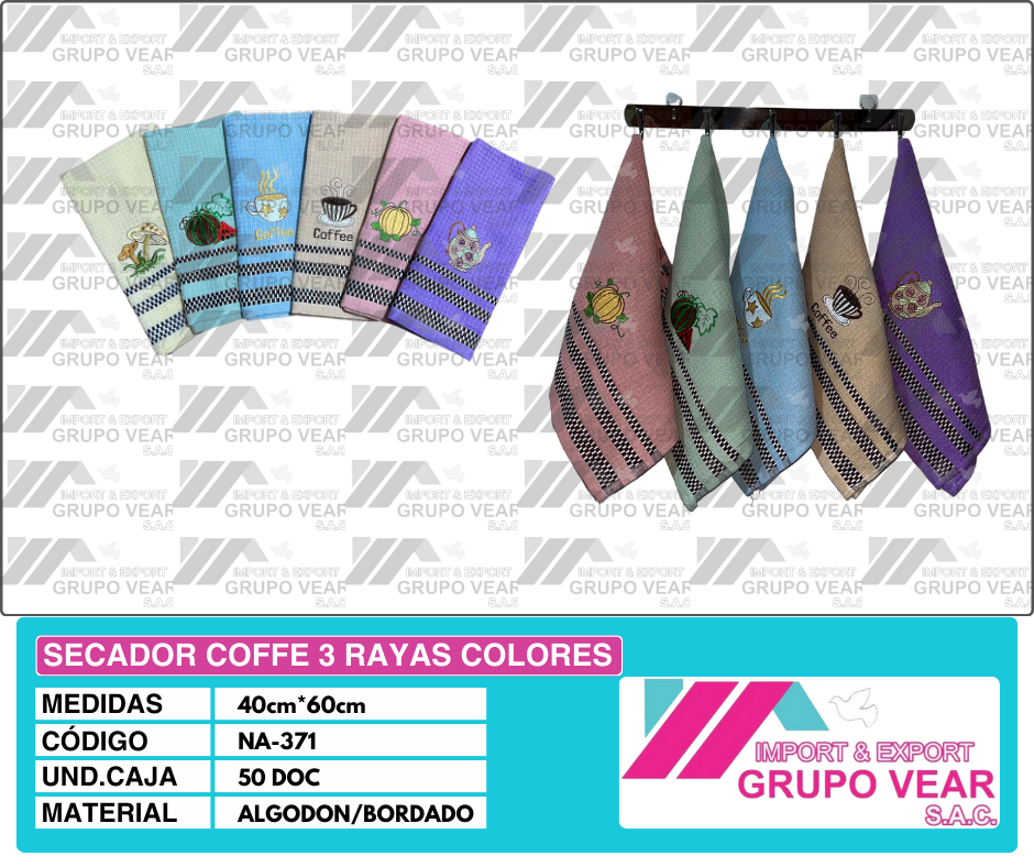 SECADOR COFFE 3 RAYAS COLORES (50 DOCENAS)