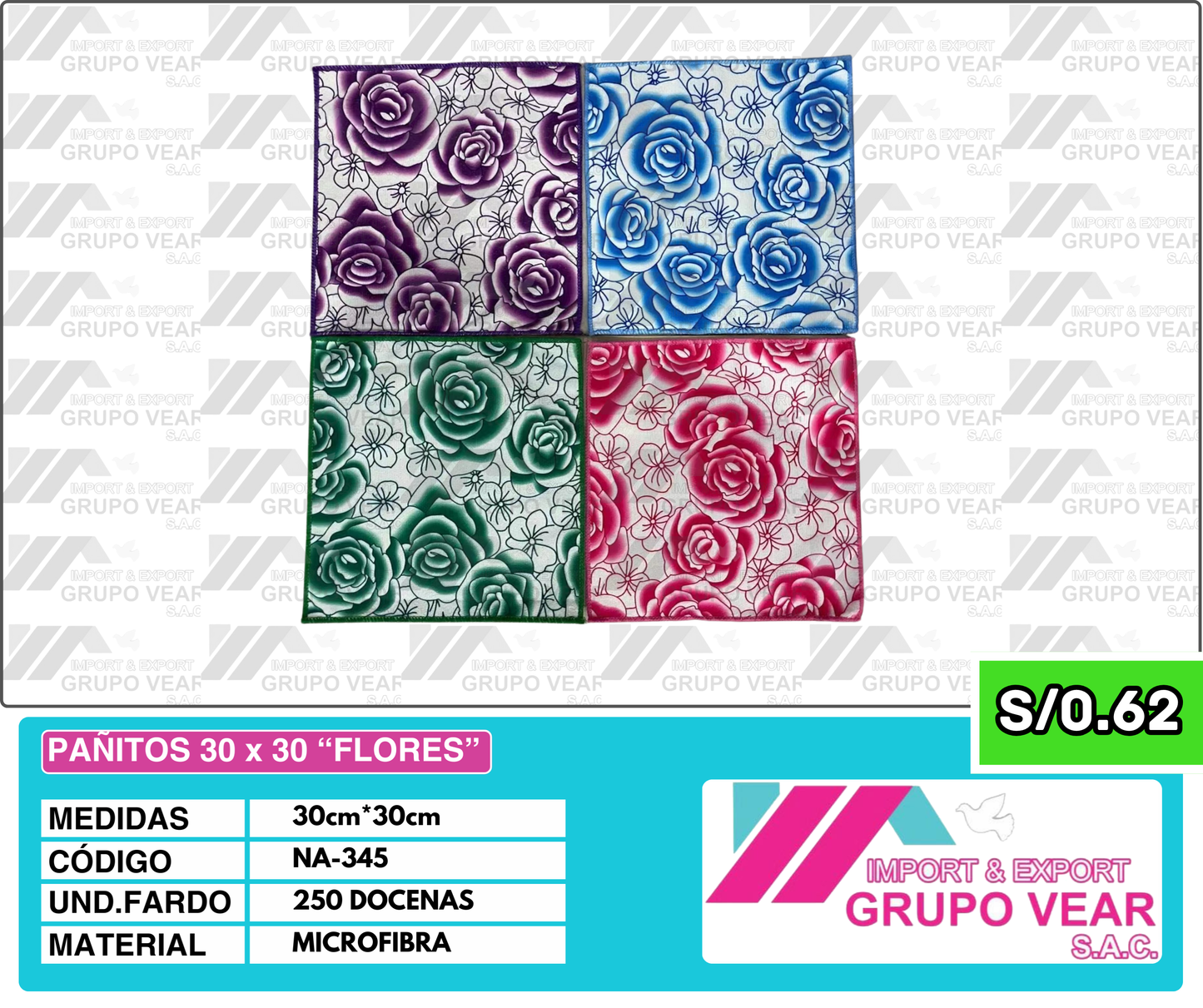 PAÑITOS 30X30 "FLORES" (250 DOC)