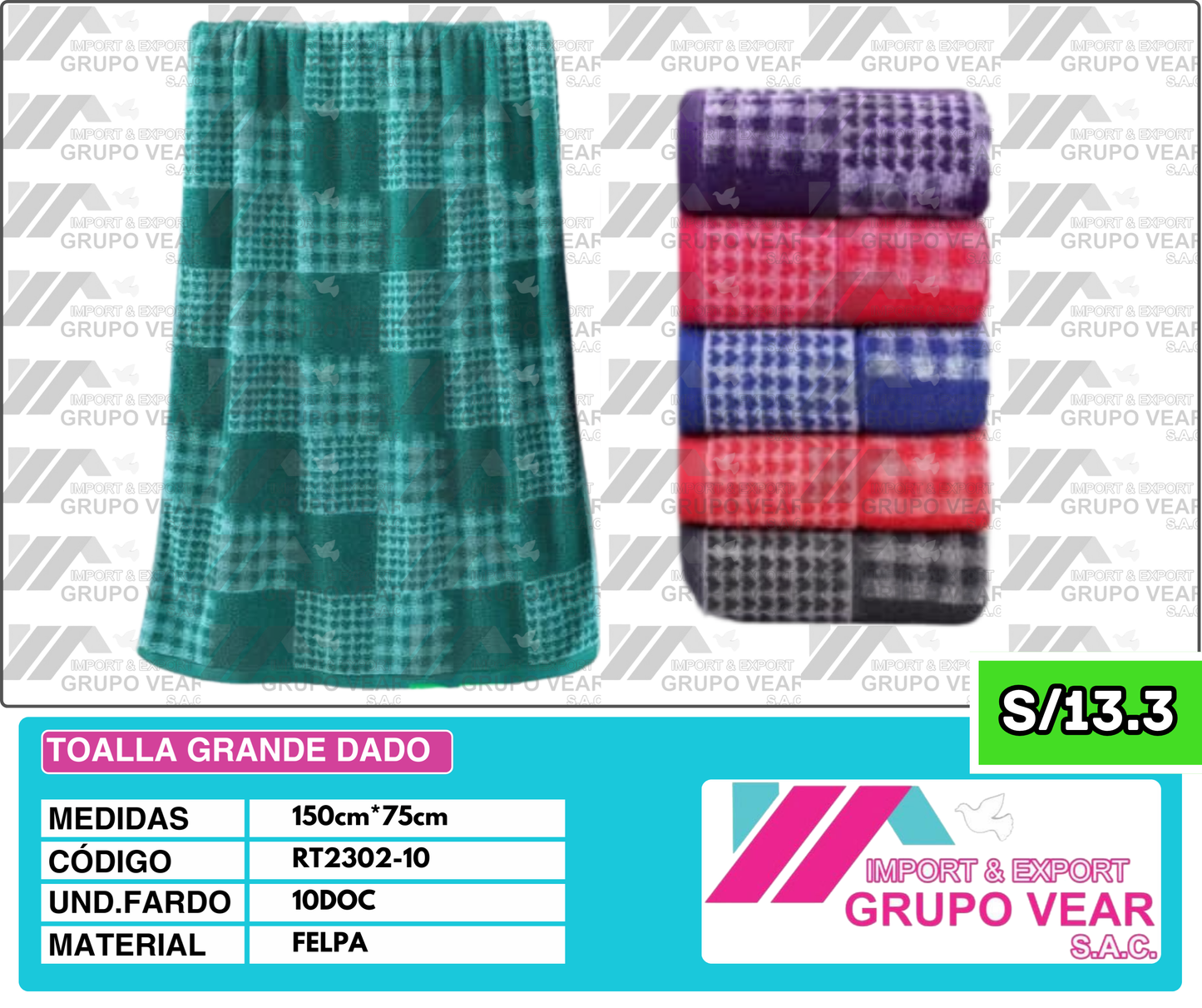 TOALLA GRANDE DADO (10 DOC)