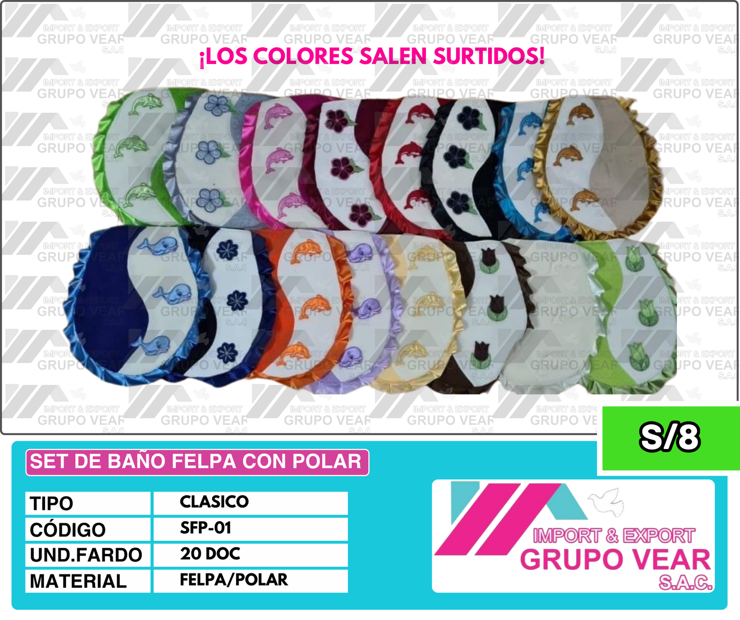 SET DE BAÑO FELPA CON POLAR (20 DOC)