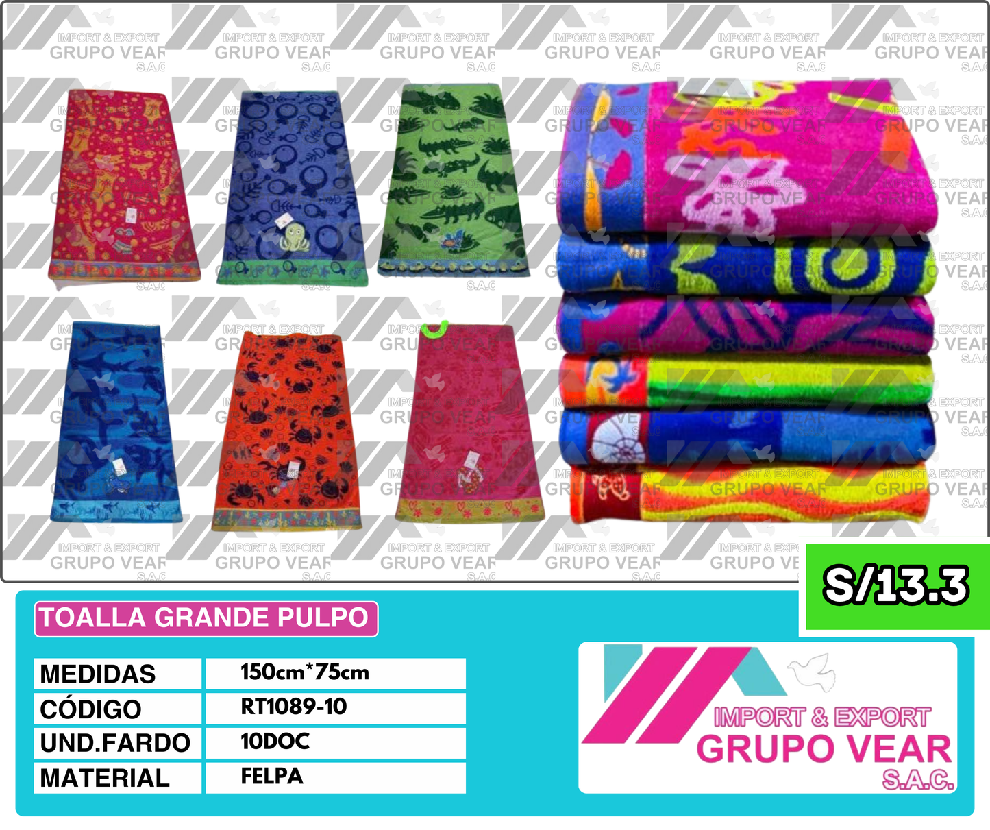 TOALLA GRANDE PULPO (10 DOC)