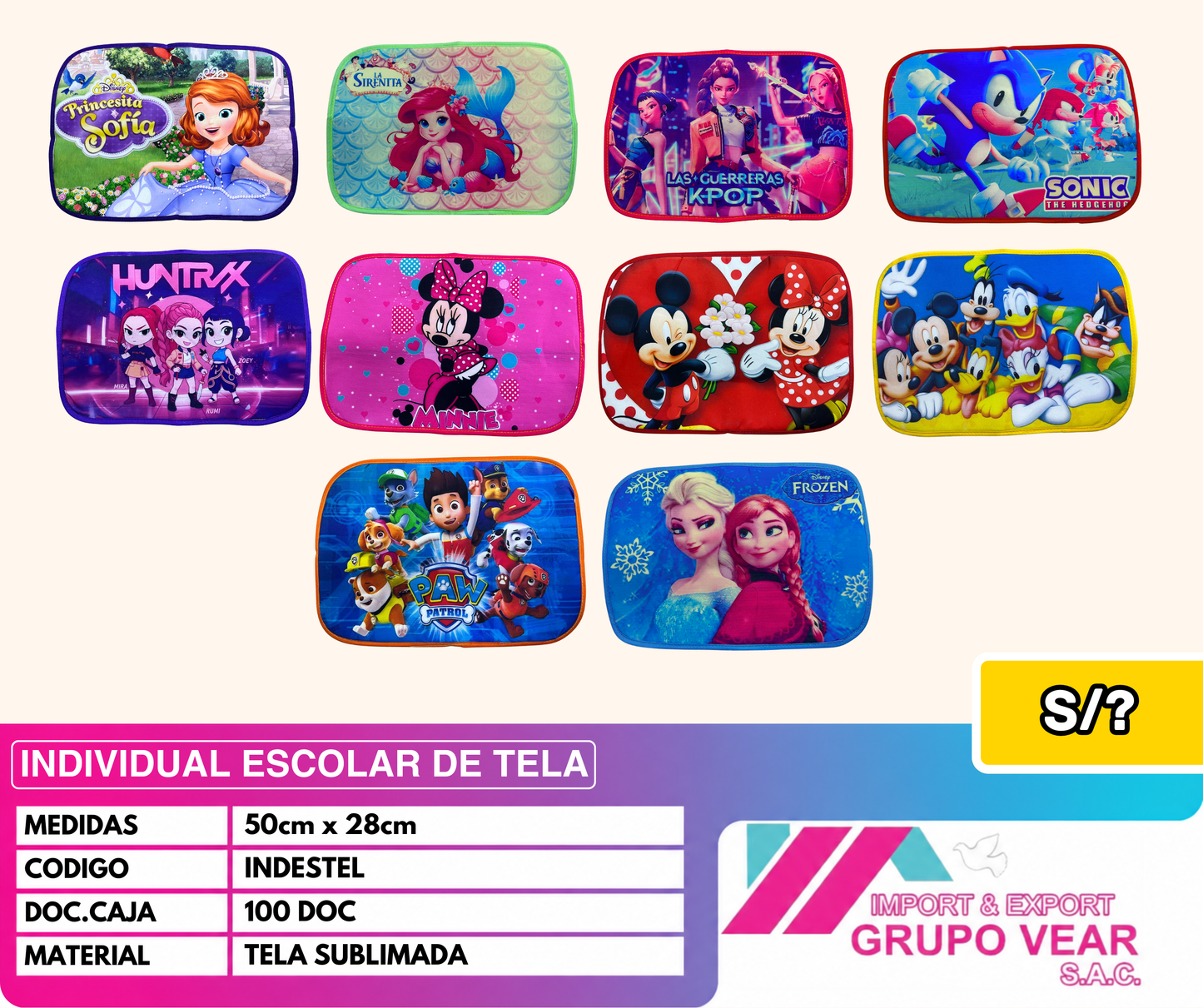 INDIVIDUAL ESCOLAR DE TELA