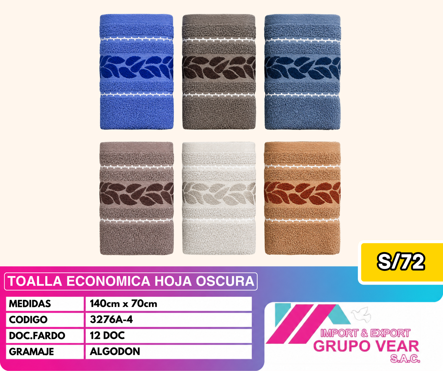 TOALLA ECONOMICA HOJA OSCURA (12DOC)