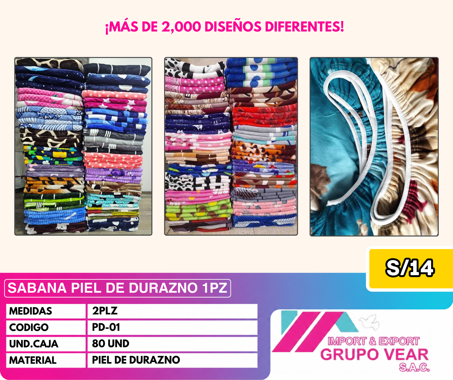 SÁBANA PIEL DE DURAZNO 1 PIEZA (80 UNIDADES)