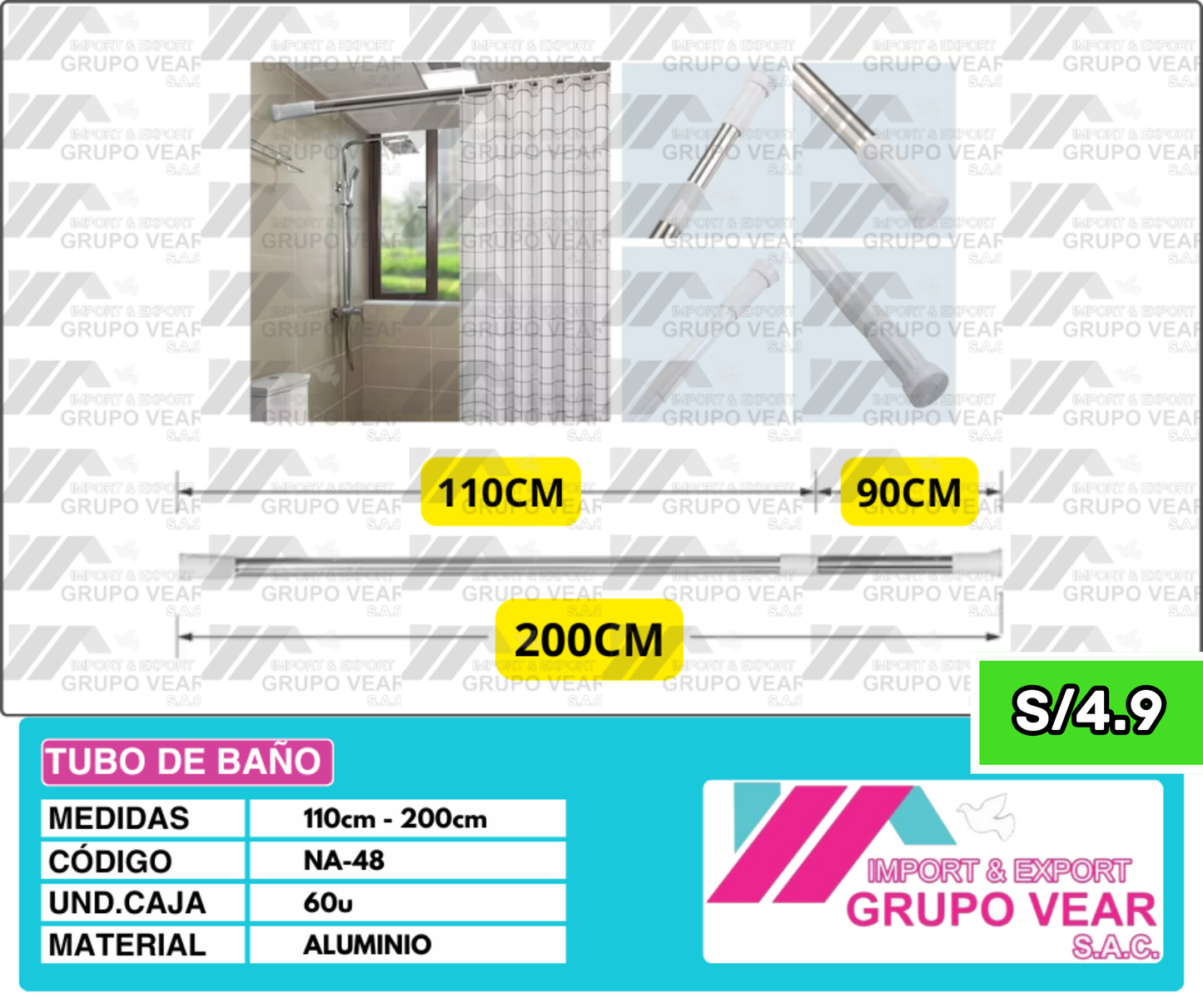 TUBO DE BAÑO 110CM A 200CM (60 UNIDADES)