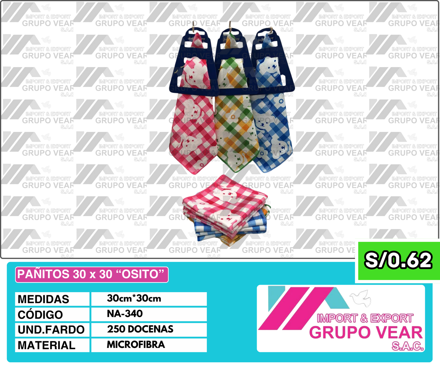 PAÑITOS 30X30 "OSITO" (250 DOC)