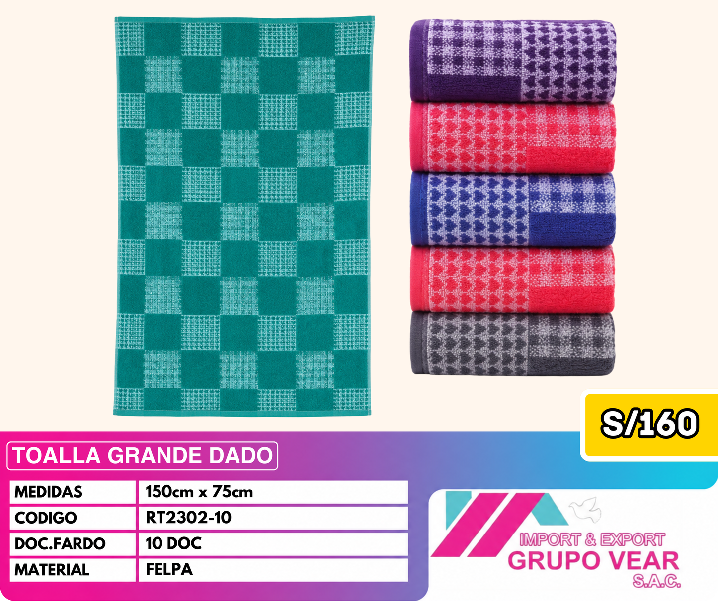 TOALLA GRANDE DADO (10 DOC)