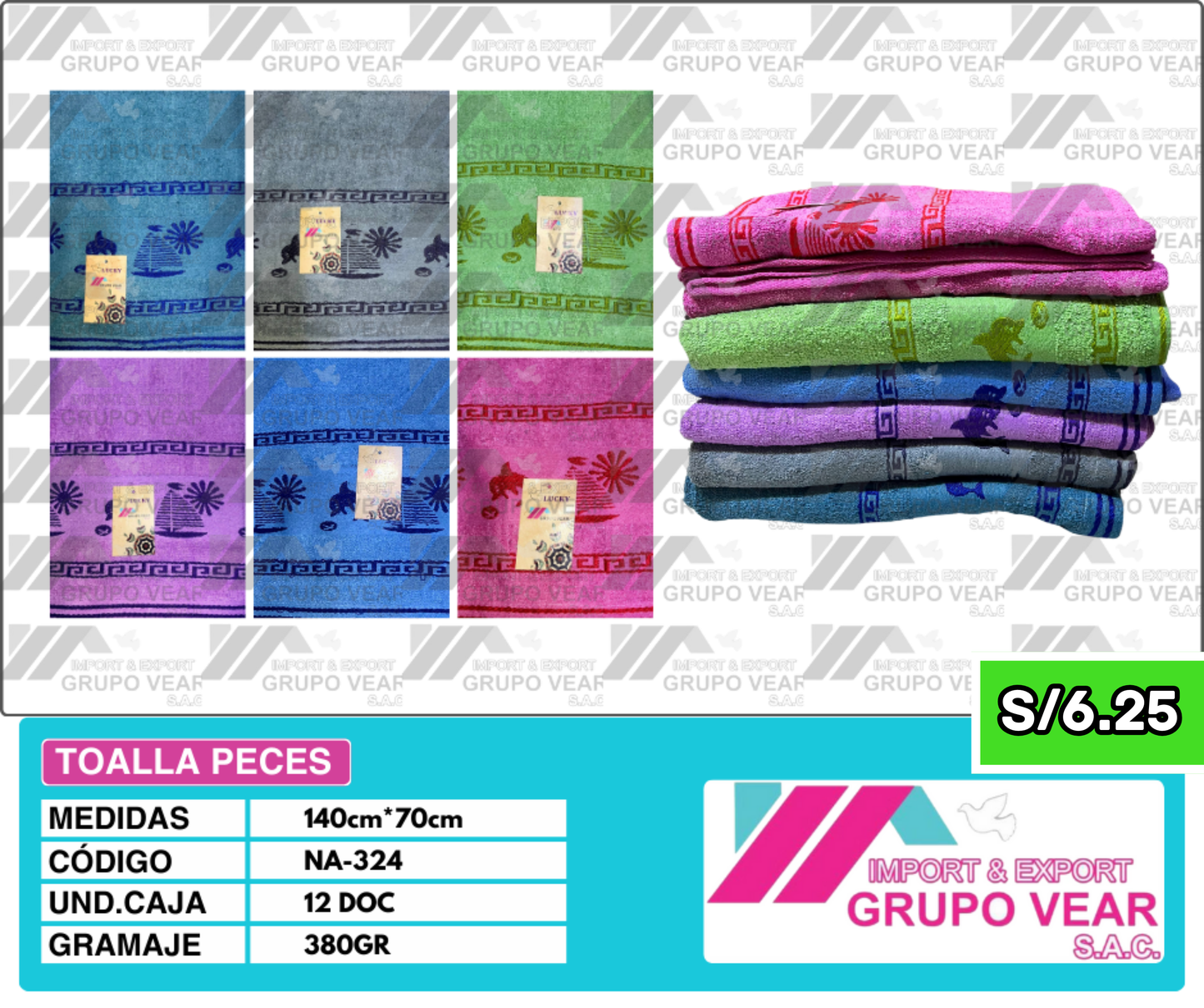 TOALLA ECONOMICA PECES (12 DOCENAS)