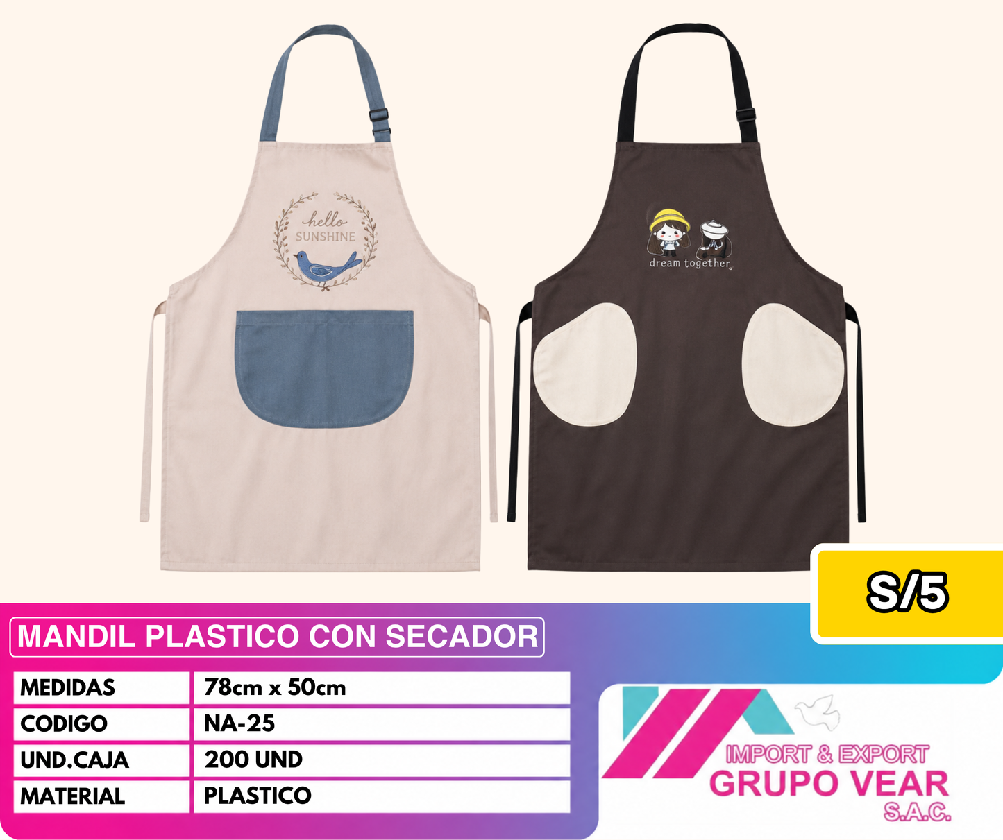 MANDIL PLASTICO CON SECADOR (200 UND)