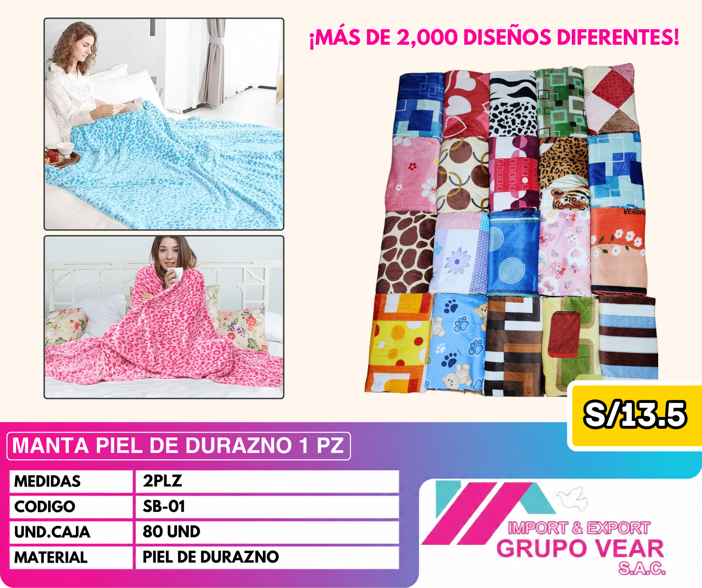 MANTA PIEL DE DURAZNO 1 PIEZA (80 UNIDADES)