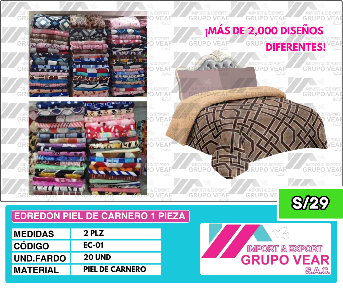 EDREDÓN PIEL DE CARNERO 1 PIEZA (20 UNIDADES)