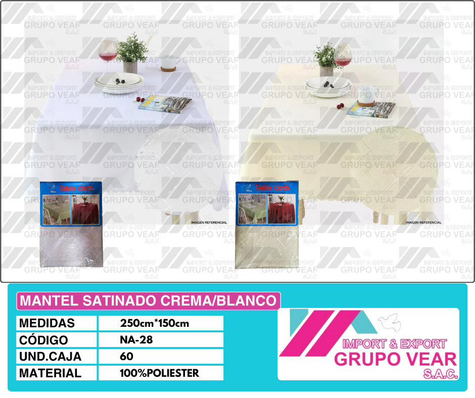 MANTEL SATINADO CREMA/BLANCO (60 UNIDADES)