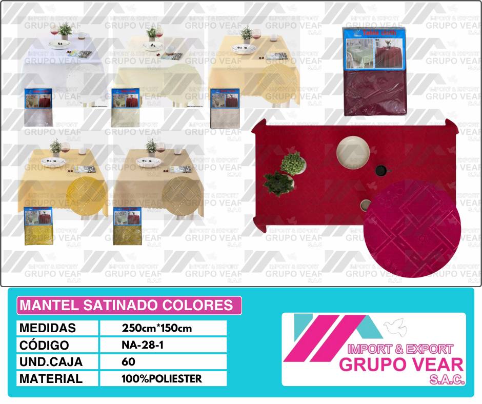 MANTEL SATINADO COLORES (60 UNIDADES)