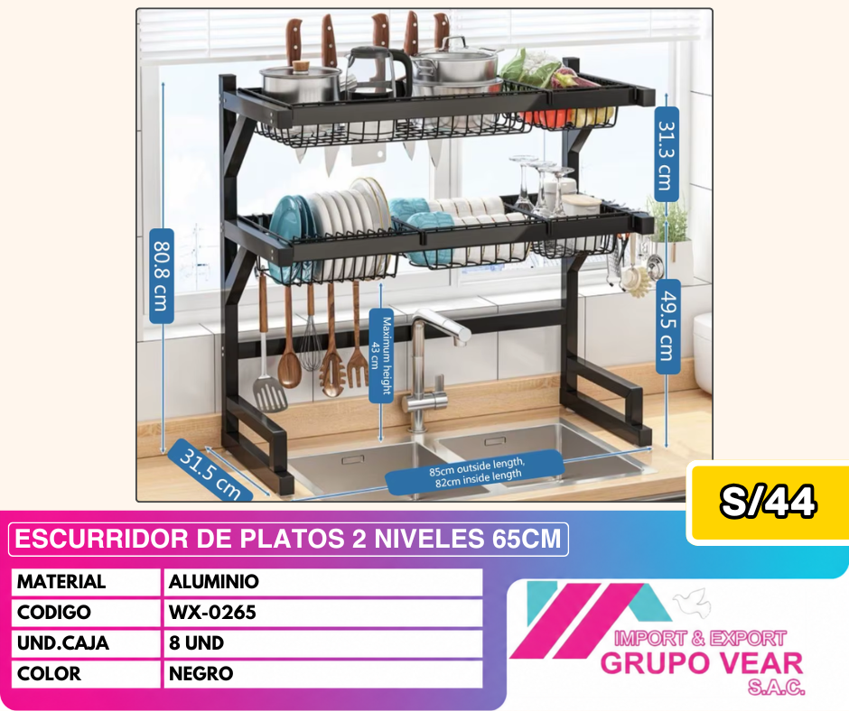ESCURRIDOR DE PLATOS 2 NIVELES 65CM (8UND)