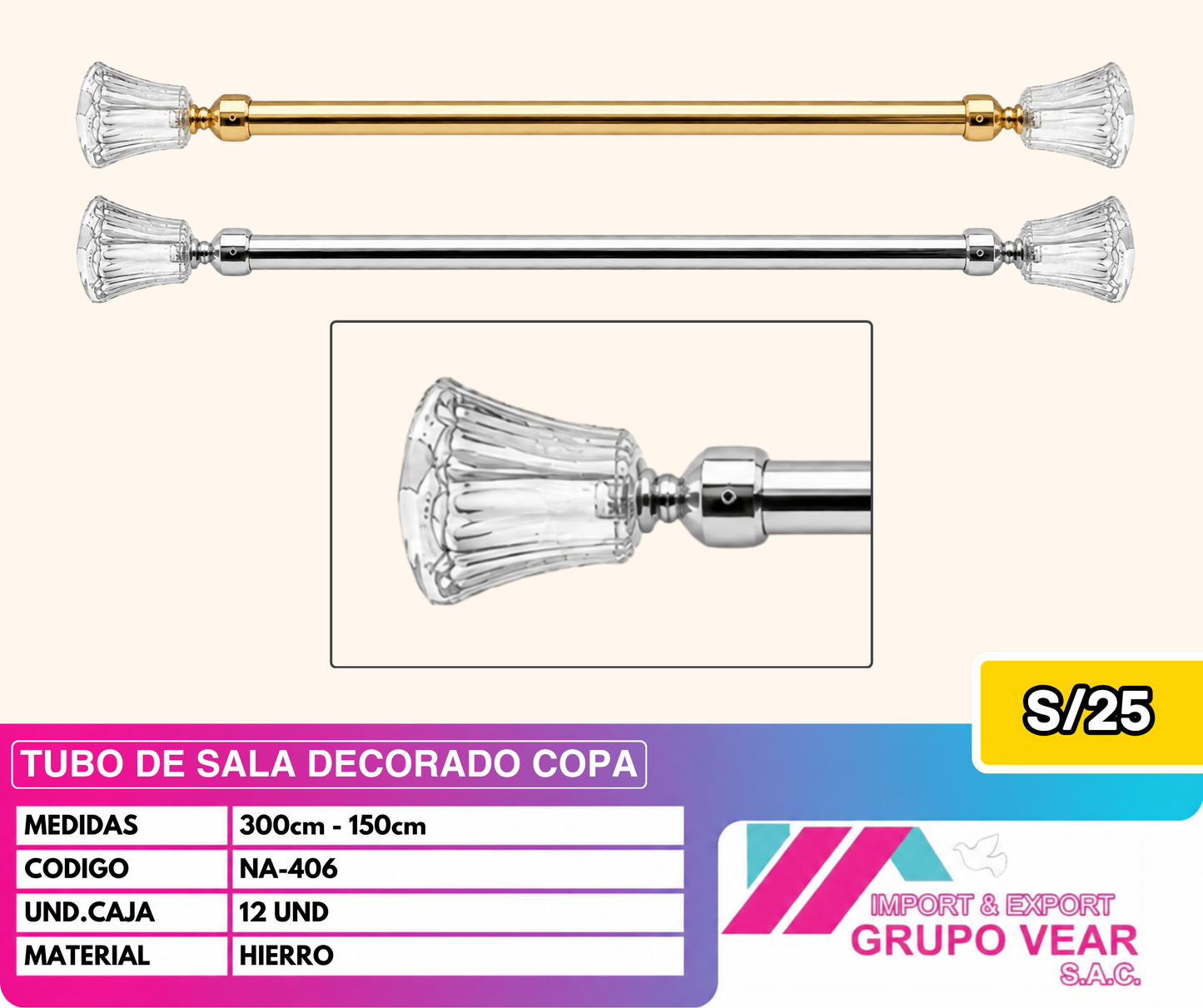 TUBO DE SALA DECORADO COPA (12UND)