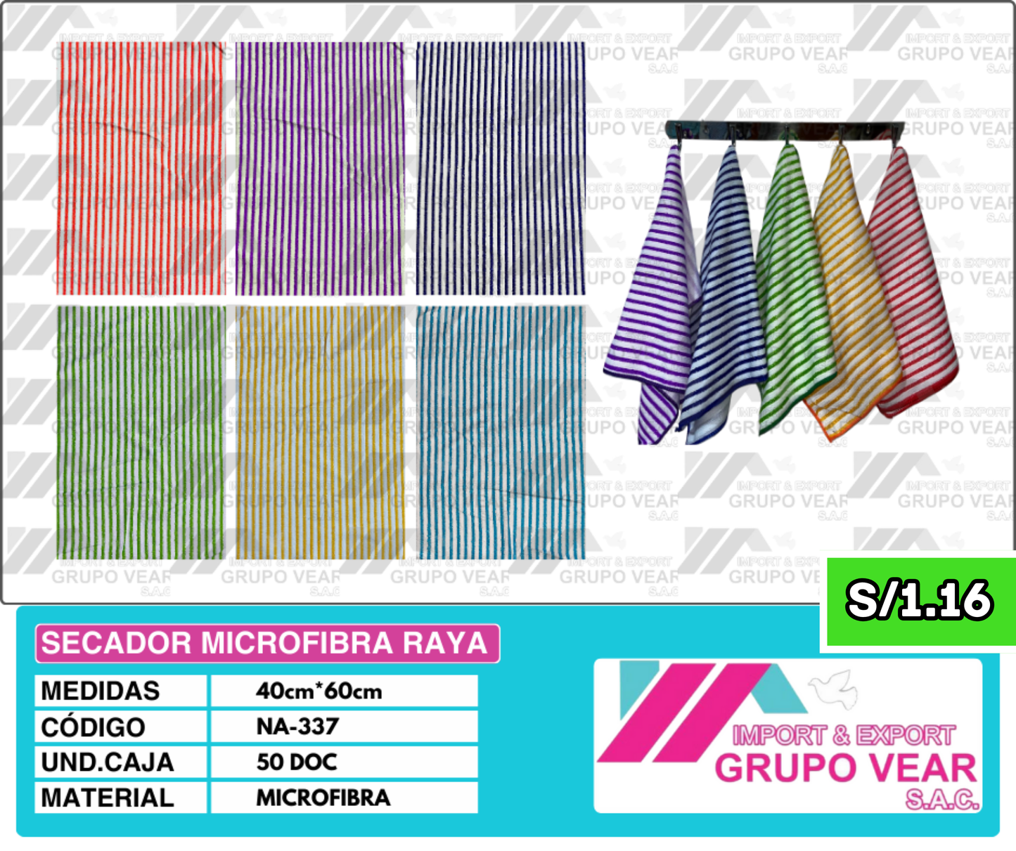 SECADOR MICROFIBRA RAYA (50 DOCENAS)